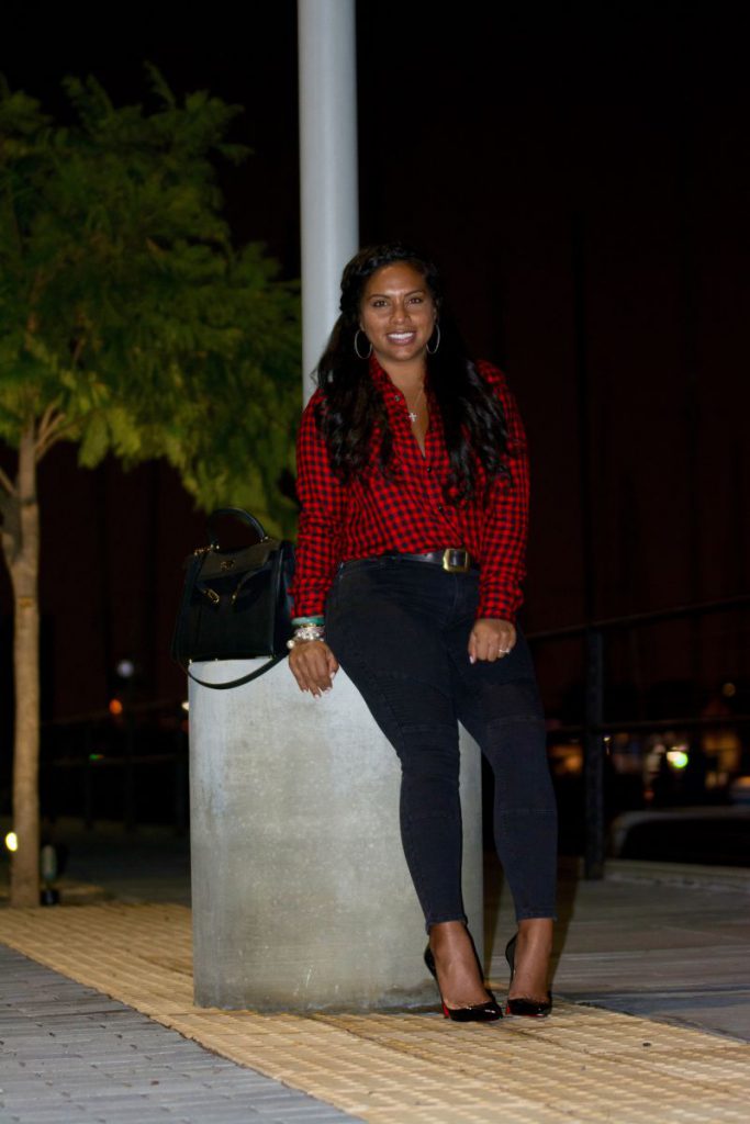 plaid shirt moto jeans black fashion blogger