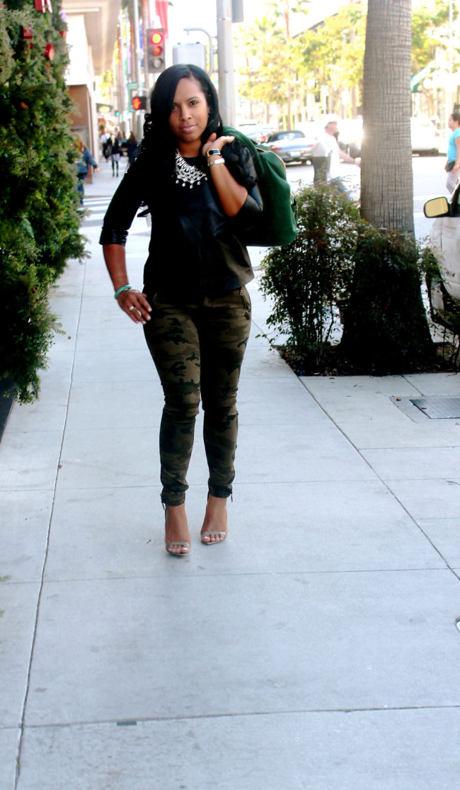 Iris&Ink Leather Top, Zara Camouflage Pants, Givenchy Heels and Bag