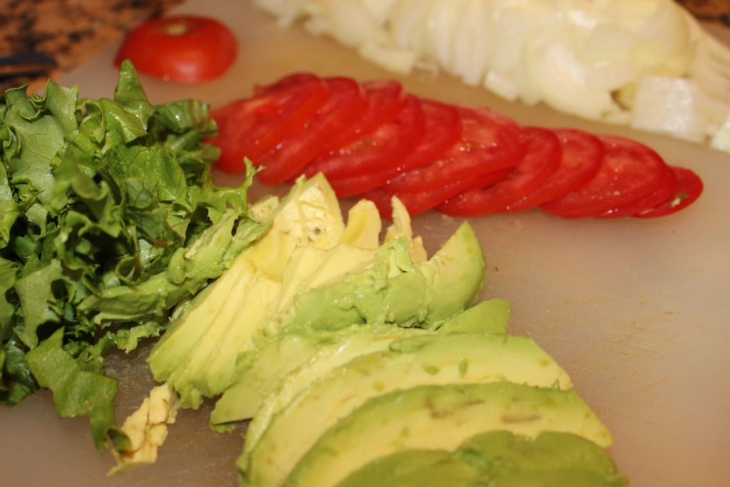 chicken philly recipe - tomatoes, onions, lettuce and avocado