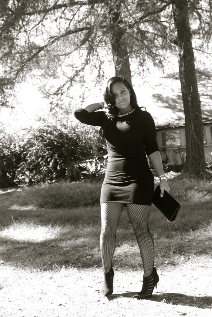 Black and white in Zara sweater dress, Jessica Simpson tights, Giuseppe Zanotti booties, Ysl handbag