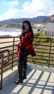 Wearing - plaid coat, J. Crew, leather pants, Jessica Simpson Over the Knee Boots, Chanel handbag