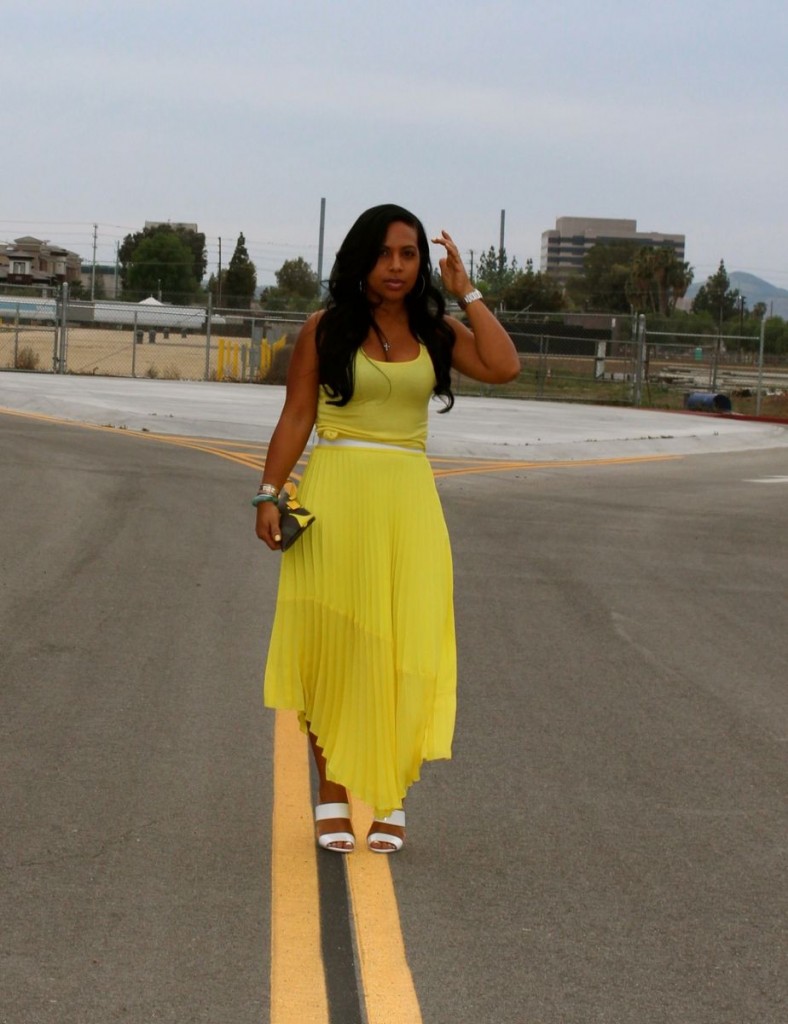 Wearing - Metaphor pleated skirt and tank, Alexander Wang Slide Ins