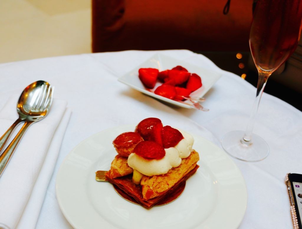 Strawberry dessert and champagne