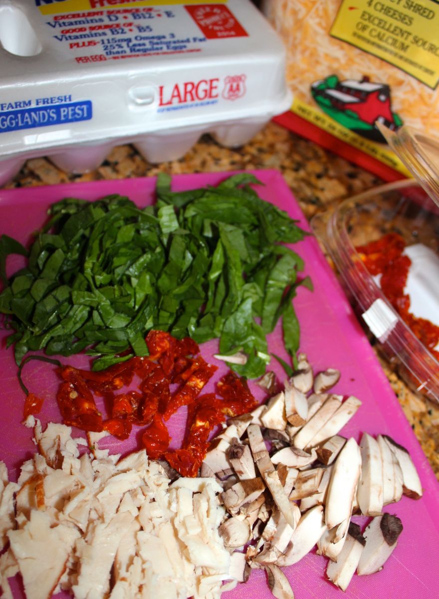 ingredients for a veggie with turkey omelette